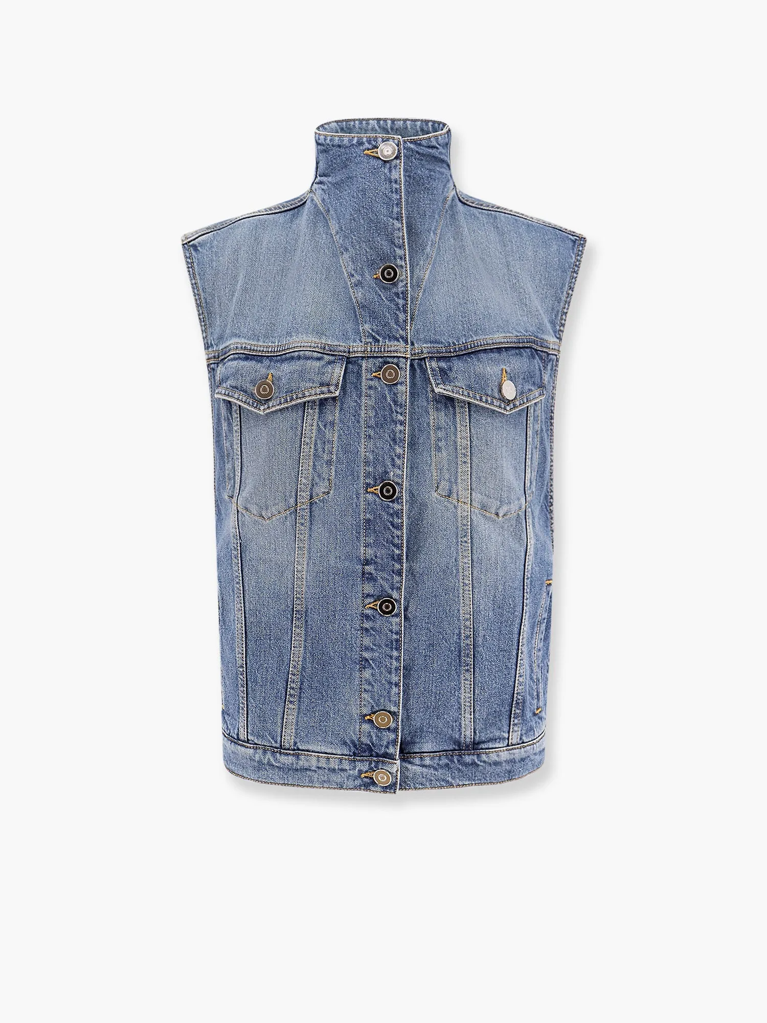 Alaia Stone Washed Denim Sleeveless Jacket