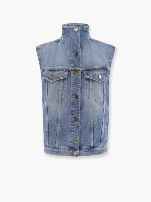 Alaia Stone Washed Denim Sleeveless Jacket