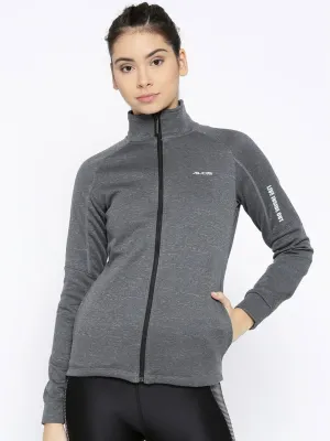 Alcis Women Charcoal Grey Solid Sweatshirt