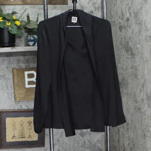 Anne Klein Womens V-Neck Large Neck Tie Woven Blouse Shirt Top Black 14