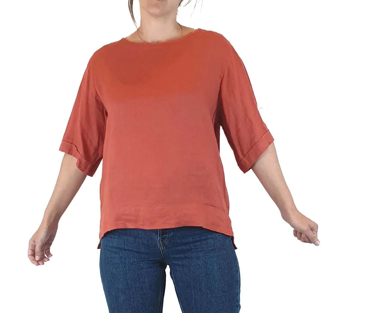 Assembly Label red linen half sleeve top
