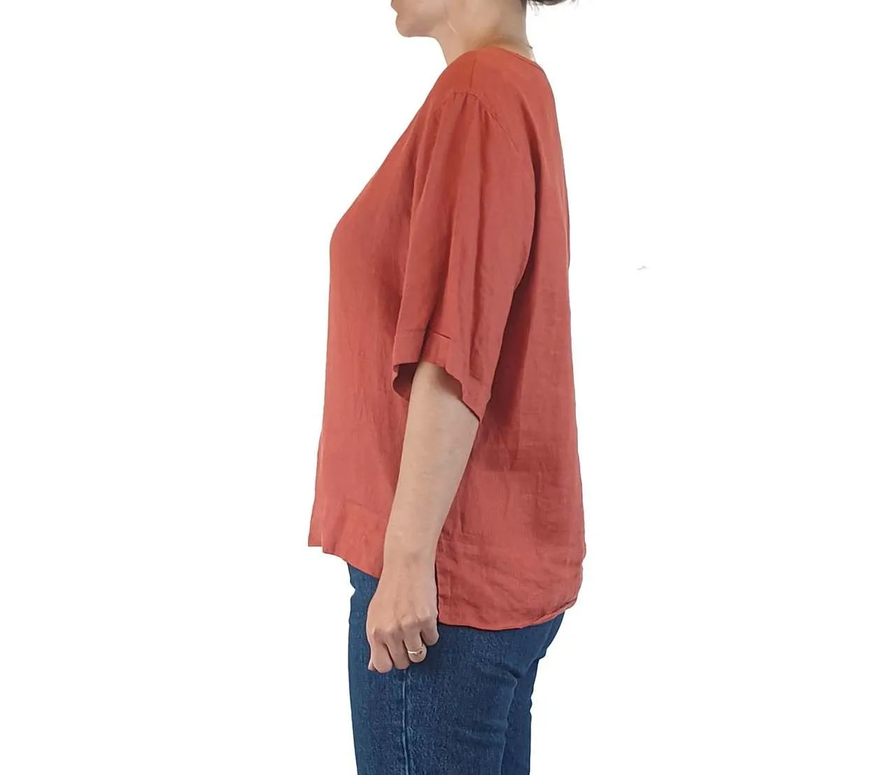 Assembly Label red linen half sleeve top