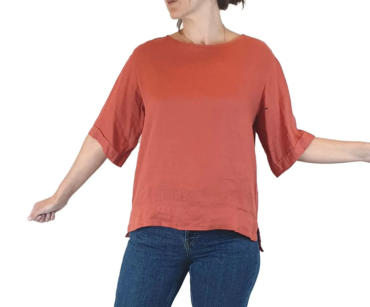 Assembly Label red linen half sleeve top