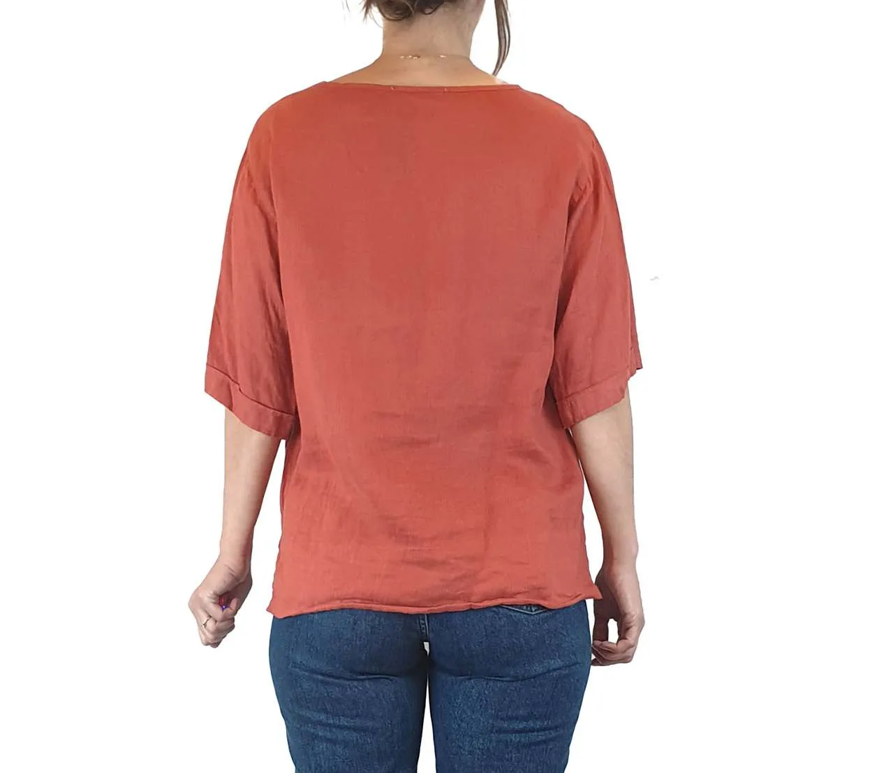 Assembly Label red linen half sleeve top