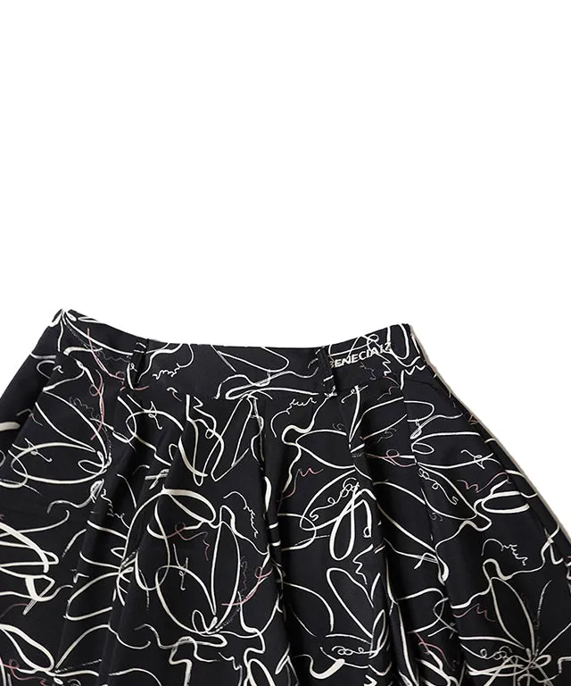BENECIA 12 Drawing Flared Skirt - Black
