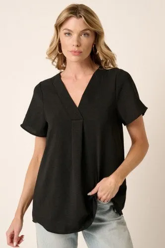 Black Airflow V Neck Short Sleeve Blouse