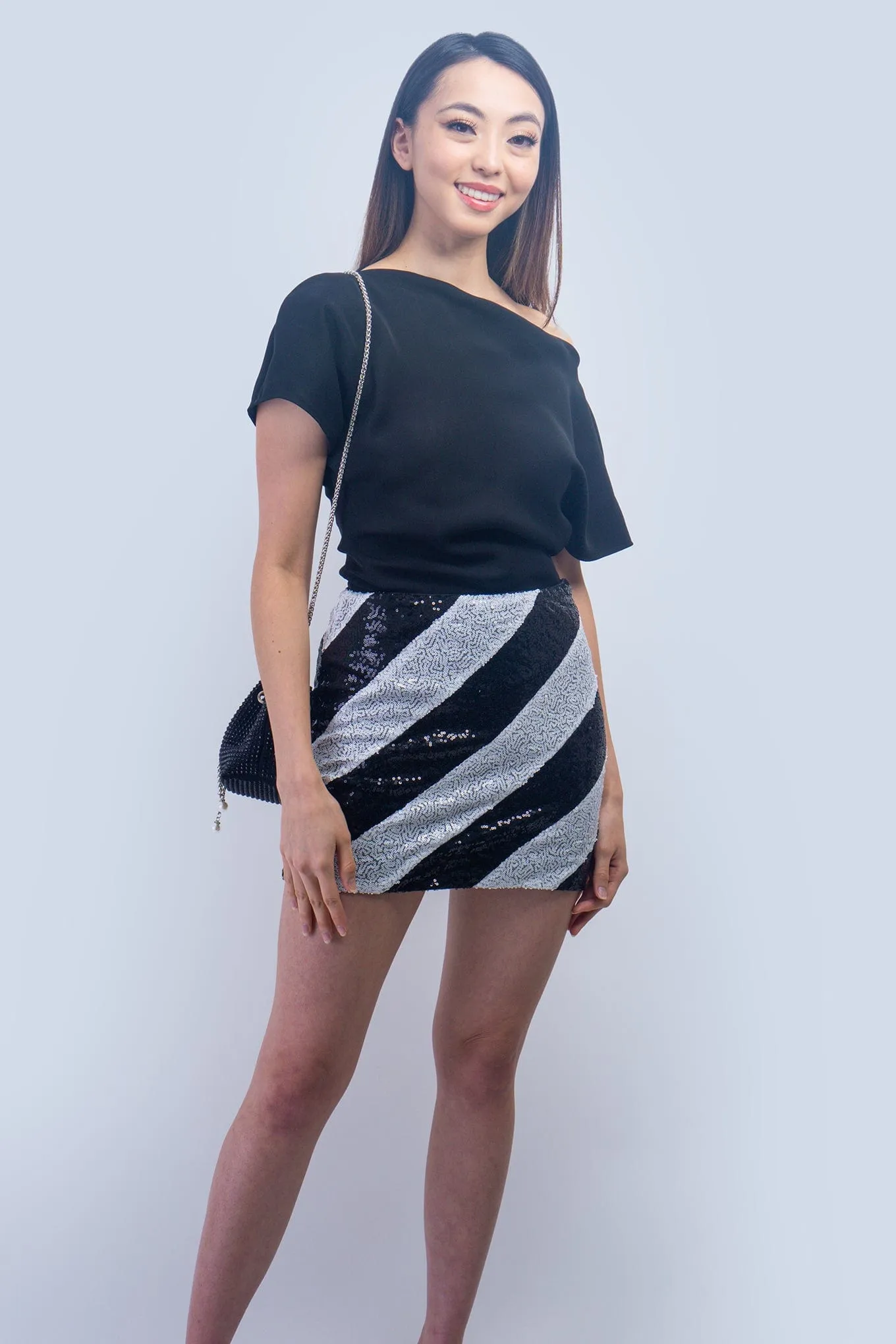 Black & White Stripe Sequin Mini Skirt