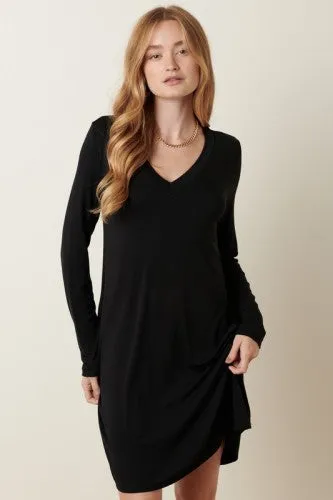 Black Bamboo V Neck L/S Dress