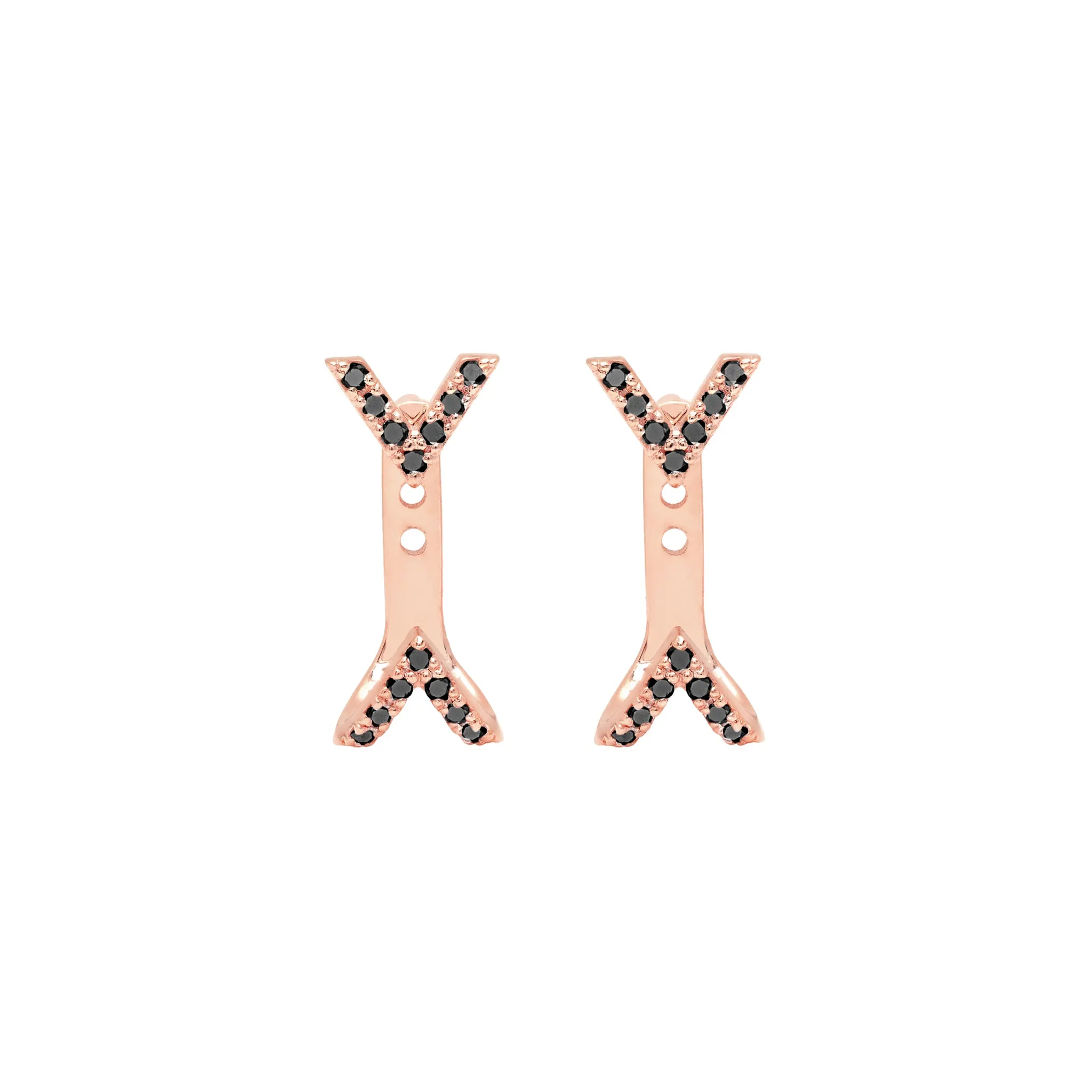 Black Diamond Dagger Studs with Ear Jackets | Rose Gold