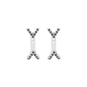 Black Diamond Dagger Studs with Ear Jackets | White Gold