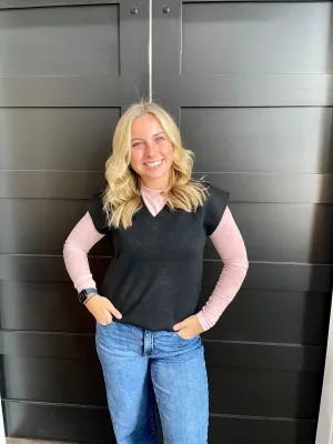 Black V neck Sweater Vest