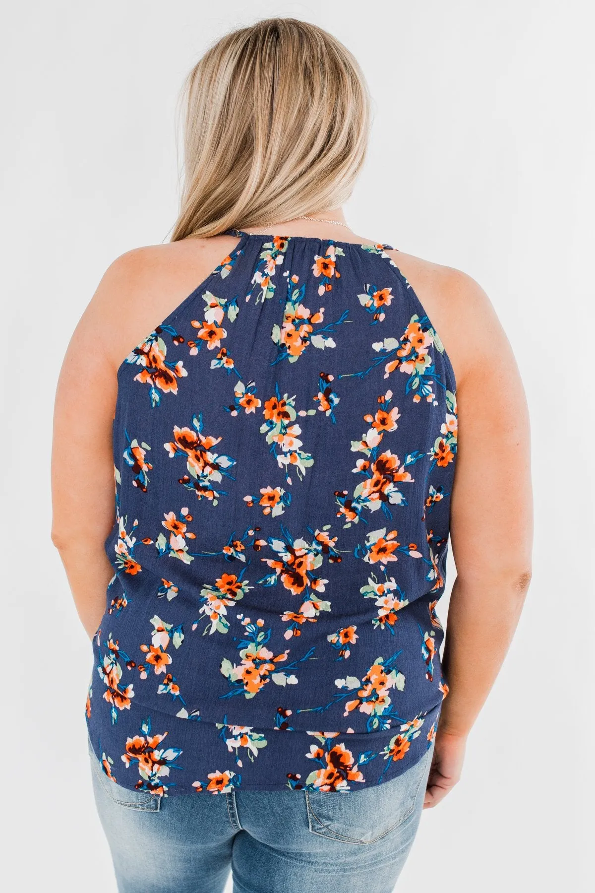 Blooming Endeavors Floral Tank top- Dark Blue