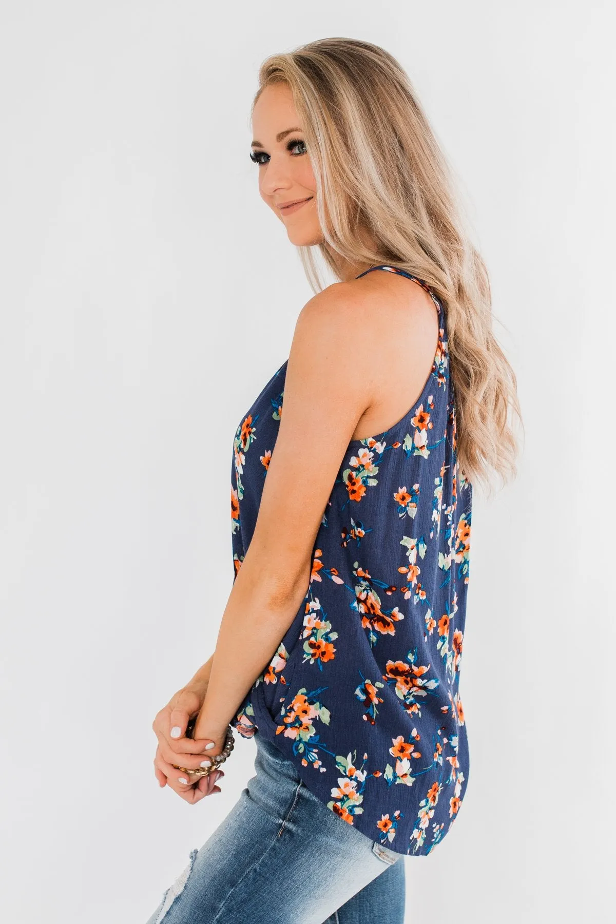 Blooming Endeavors Floral Tank top- Dark Blue