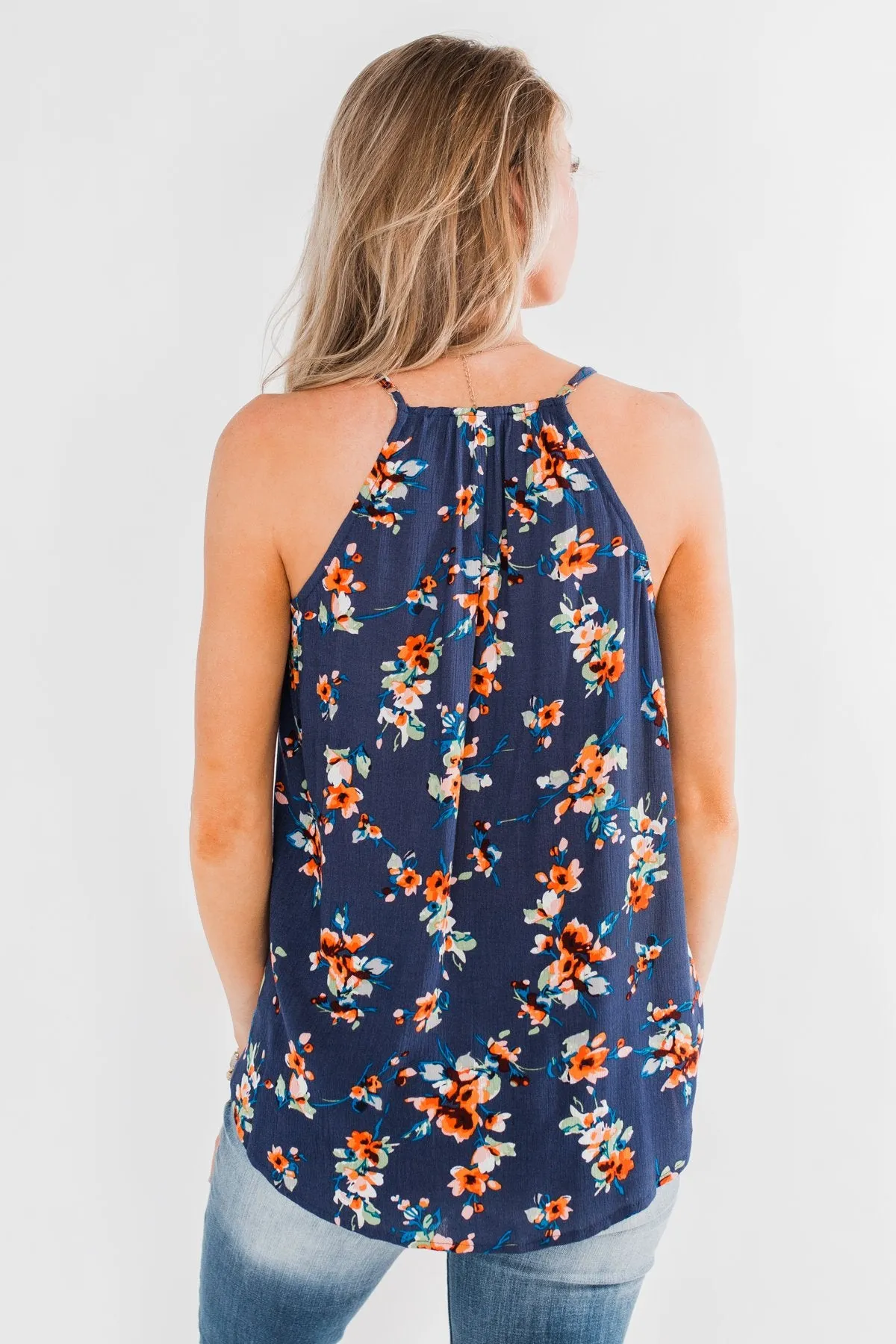Blooming Endeavors Floral Tank top- Dark Blue