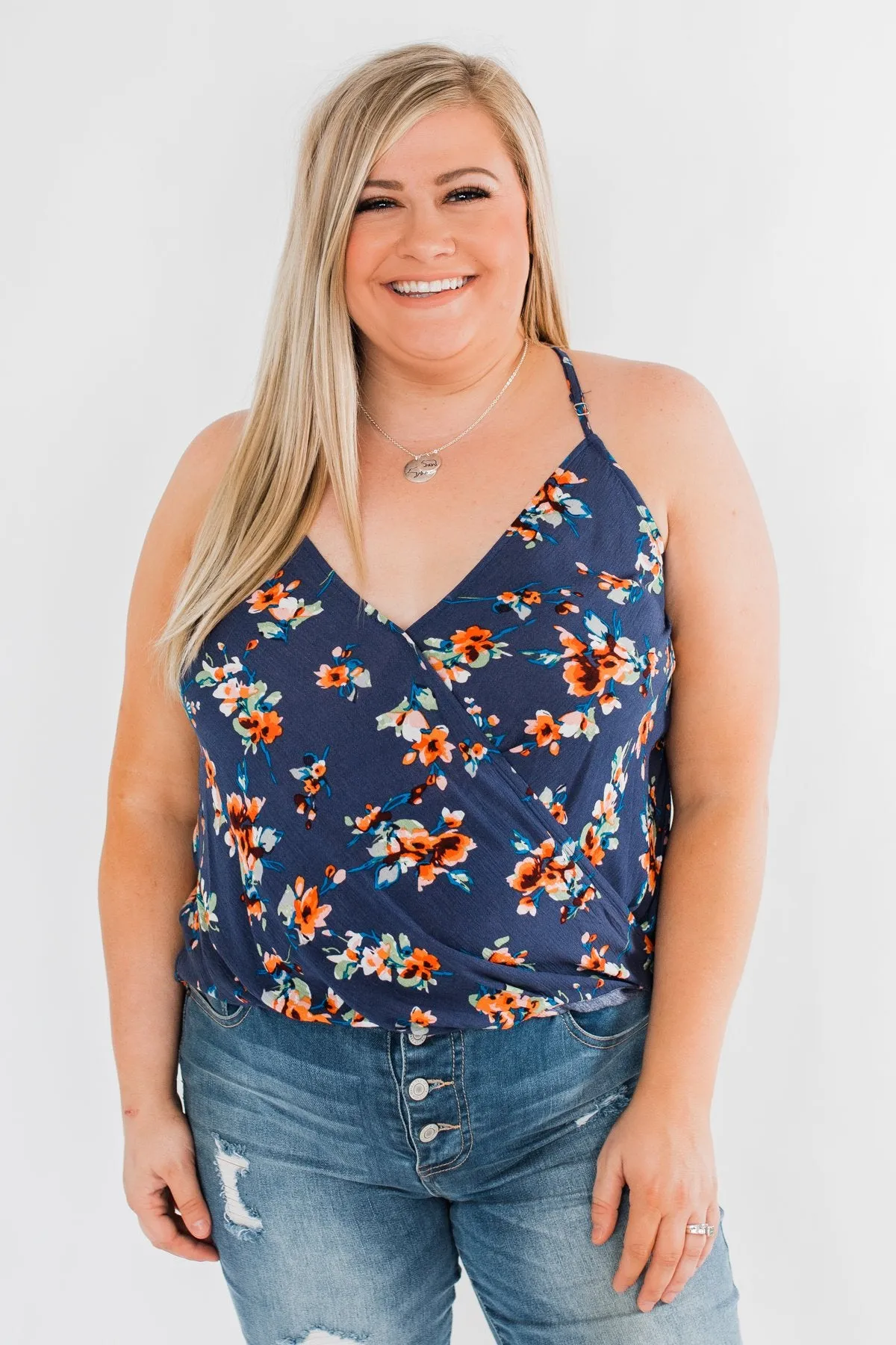 Blooming Endeavors Floral Tank top- Dark Blue