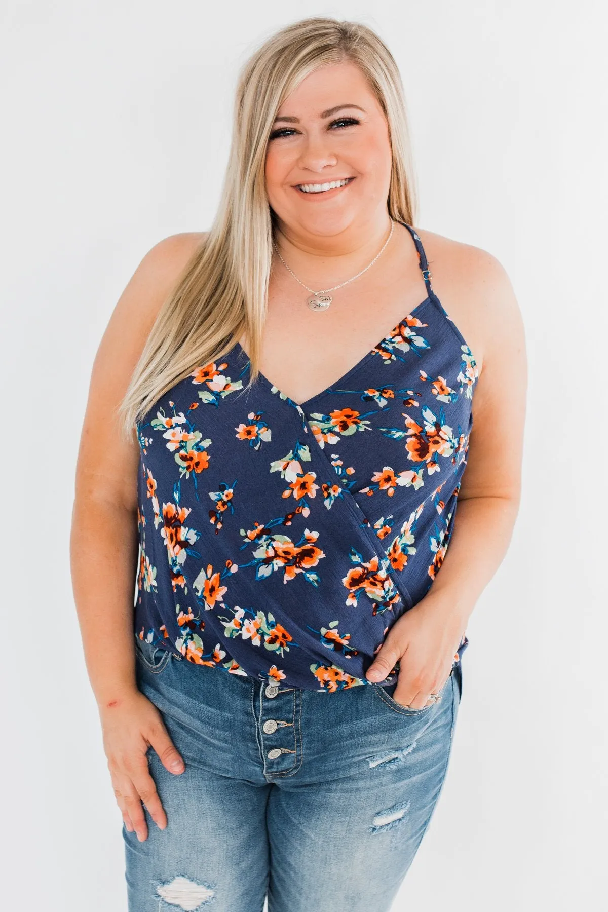 Blooming Endeavors Floral Tank top- Dark Blue