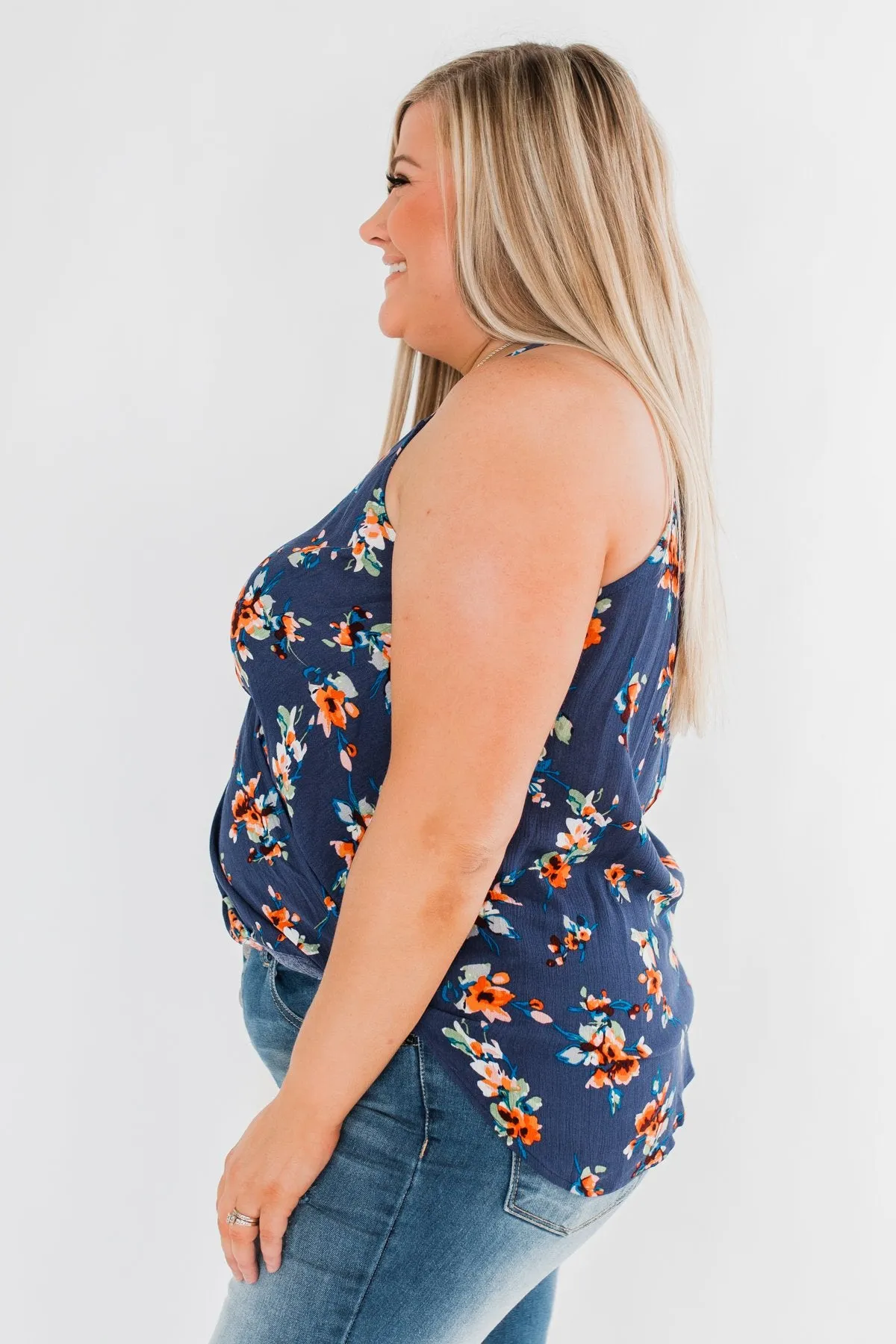 Blooming Endeavors Floral Tank top- Dark Blue