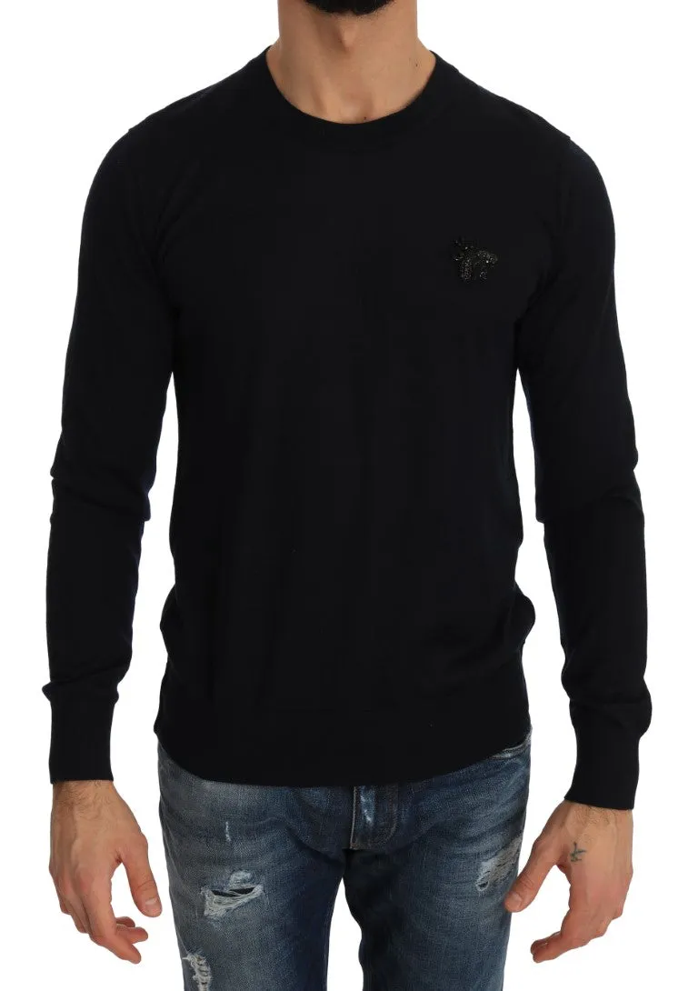 Blue Cashmere Royal Bee Crystal Sweater