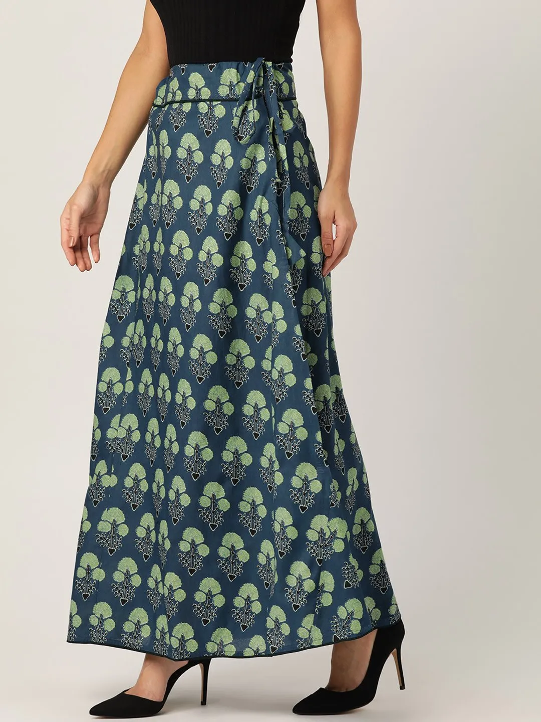 BLUE FLORAL PRINTED SKIRT