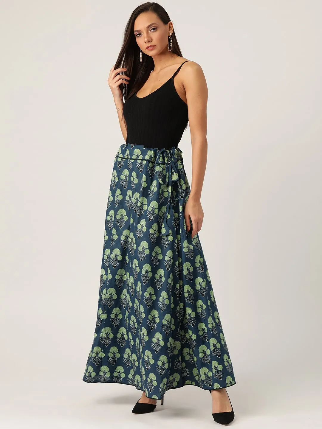 BLUE FLORAL PRINTED SKIRT