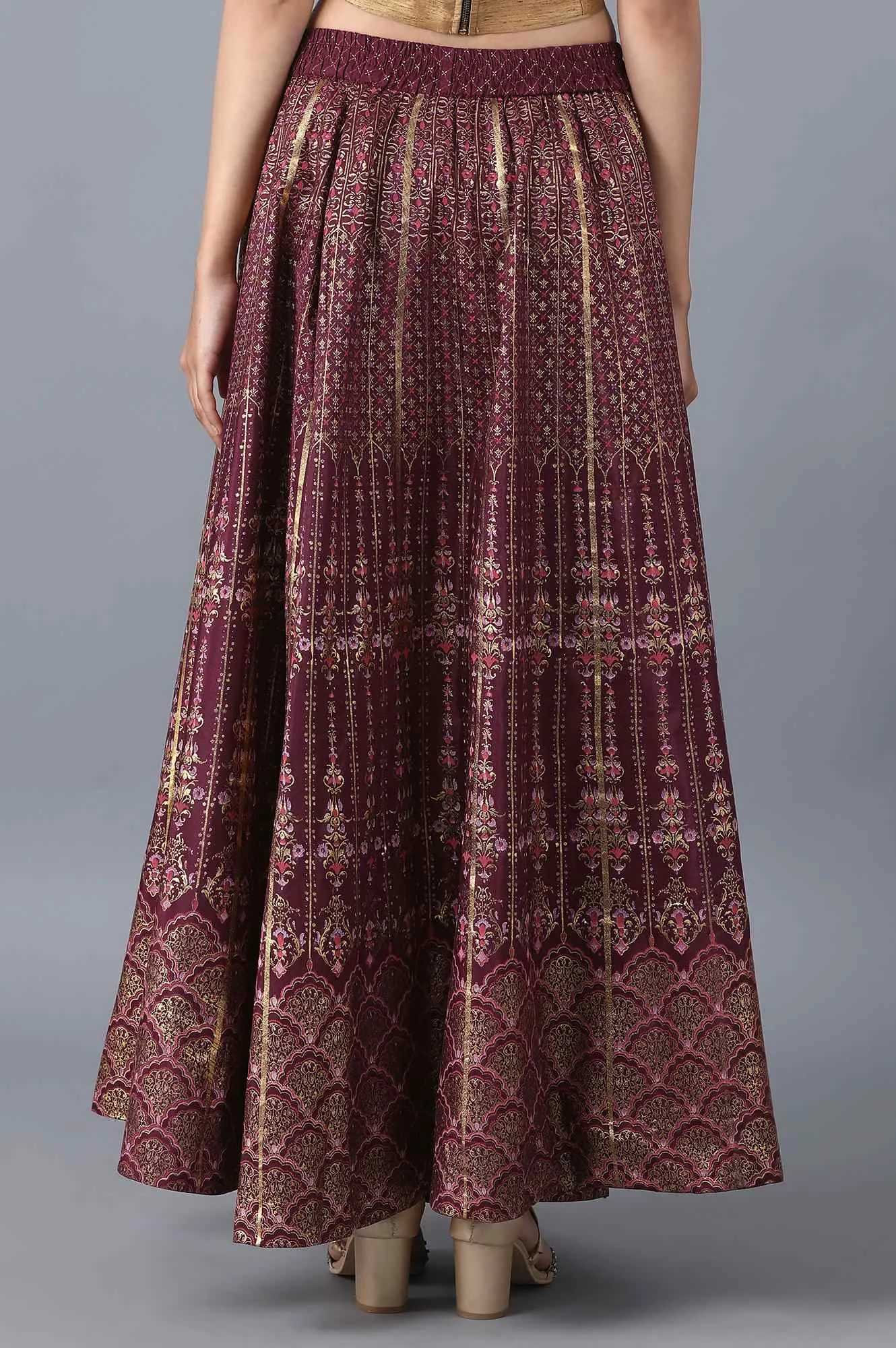 Burgundy Floral Print Skirt