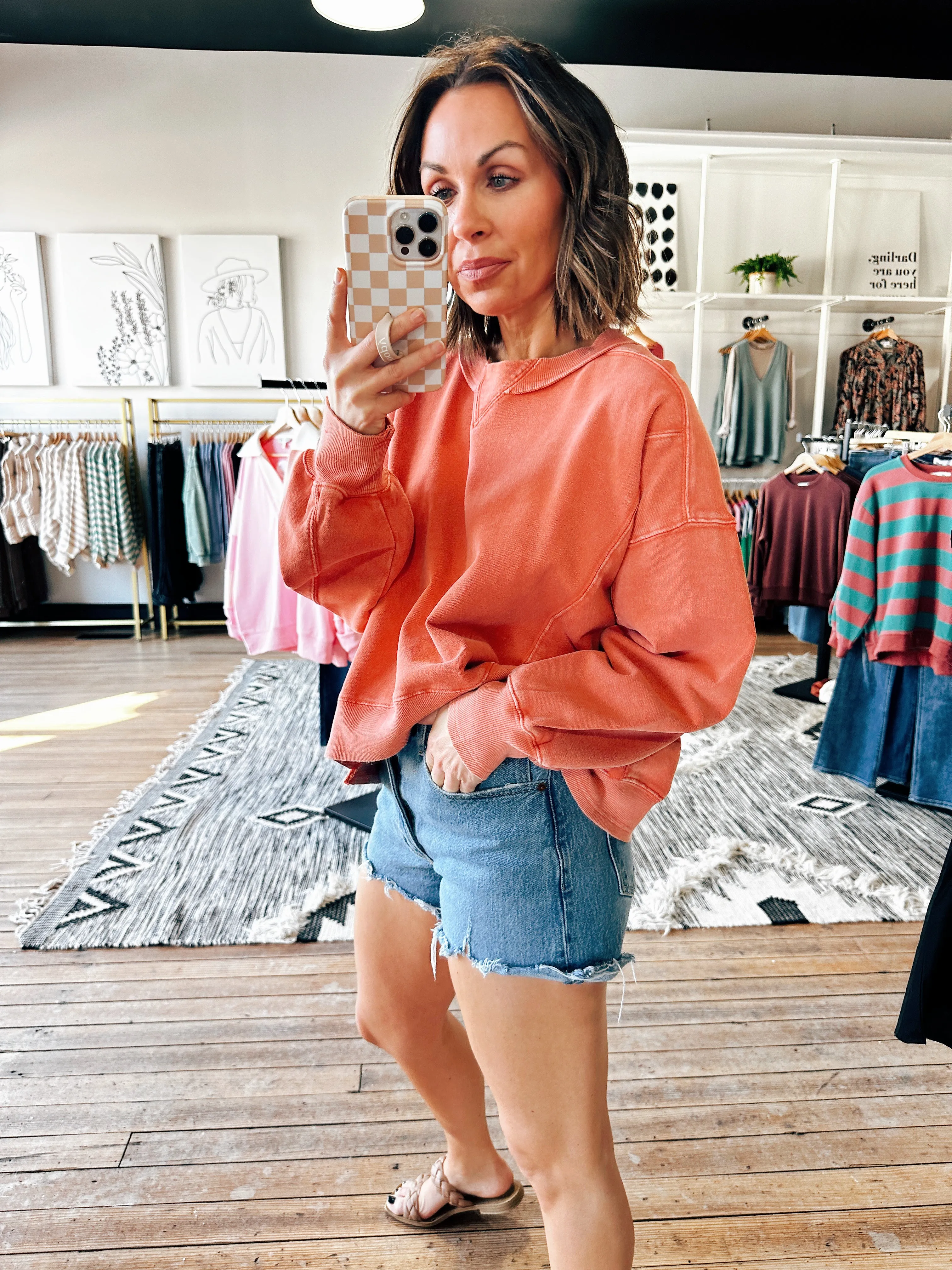 Burnt Orange Washed Terry Pullover