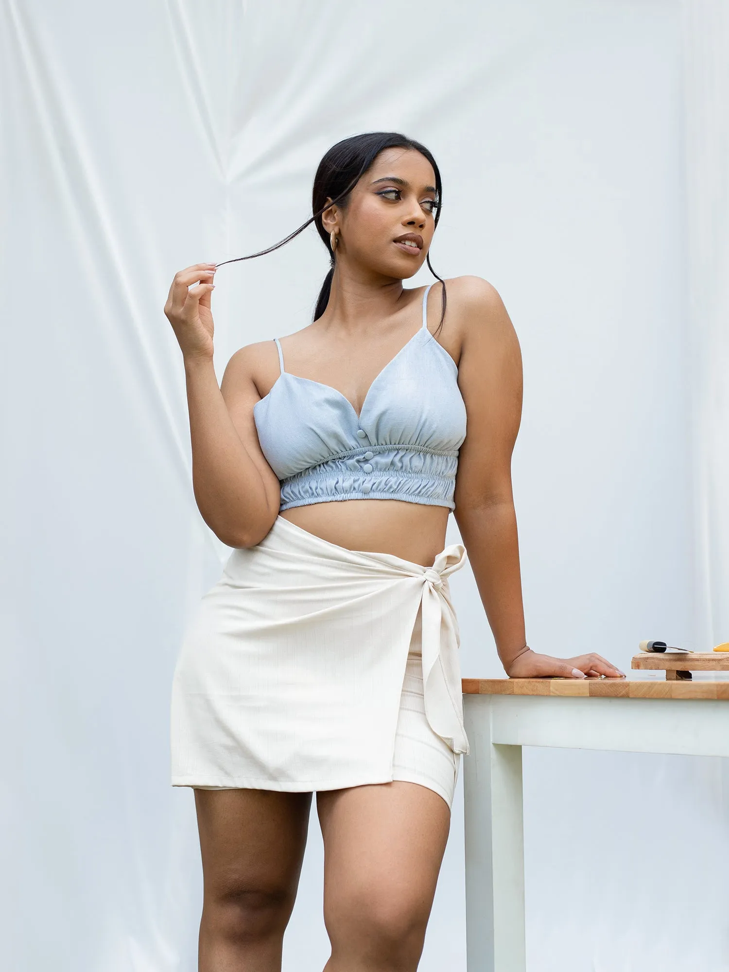 Bustier Detail Button Down Crop Top