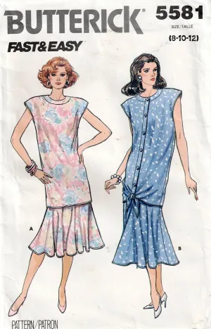 Butterick 5581 Womens Drop Waisted Blouse & Flounced Skirt 1980s Vintage Sewing Pattern Size 8 - 12 UNCUT Factory Folded
