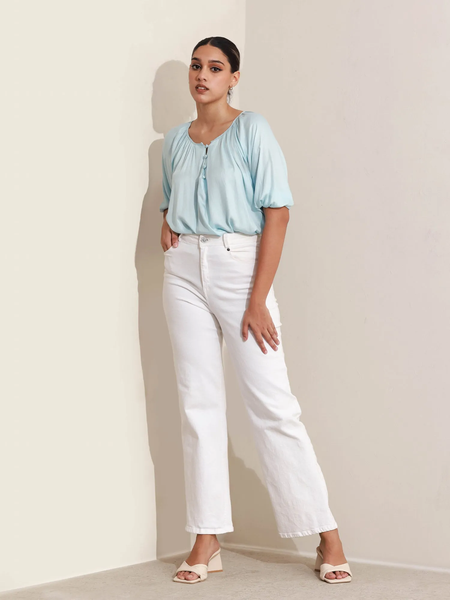 Button Down V-Neck  Top