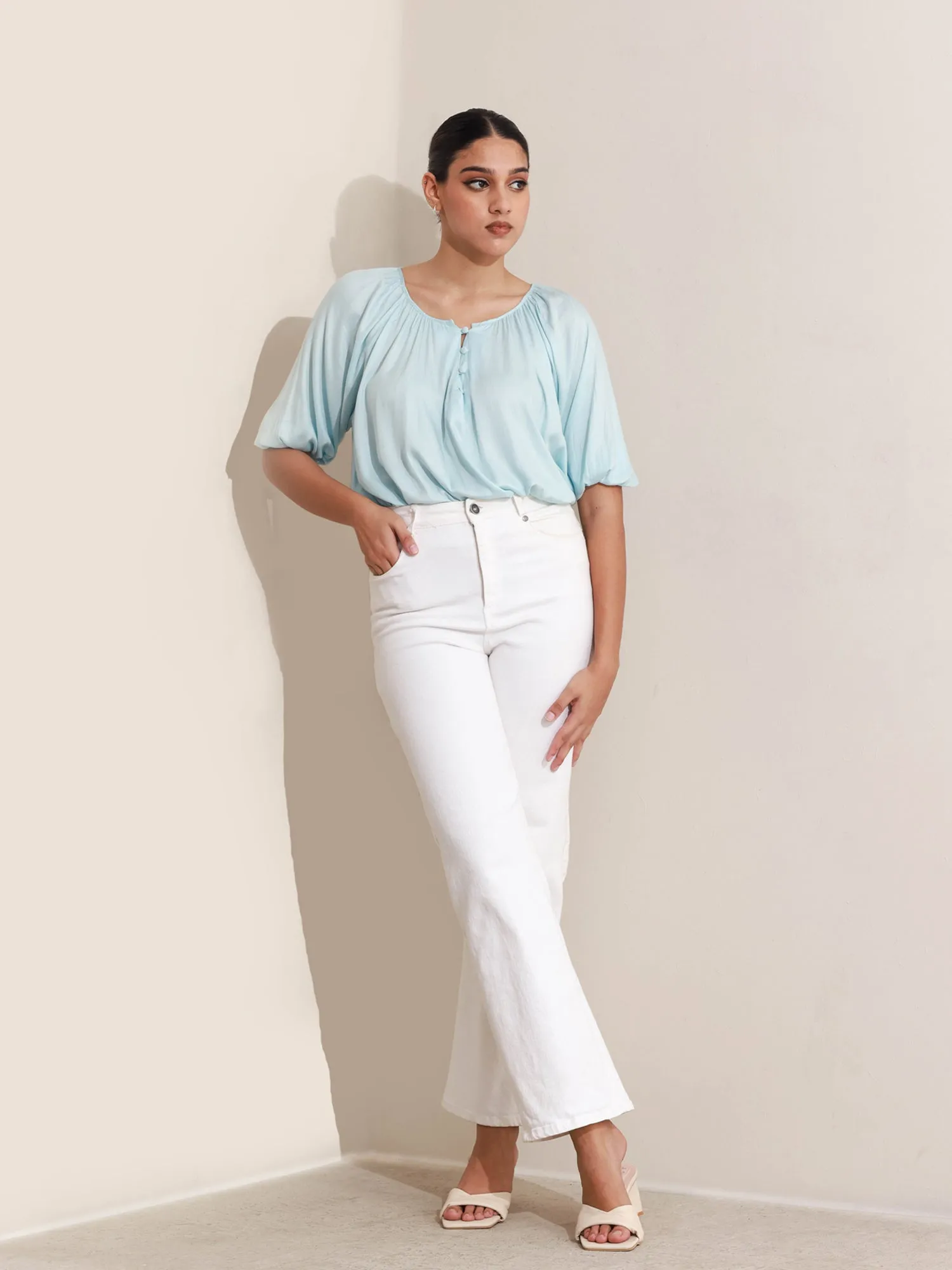 Button Down V-Neck  Top