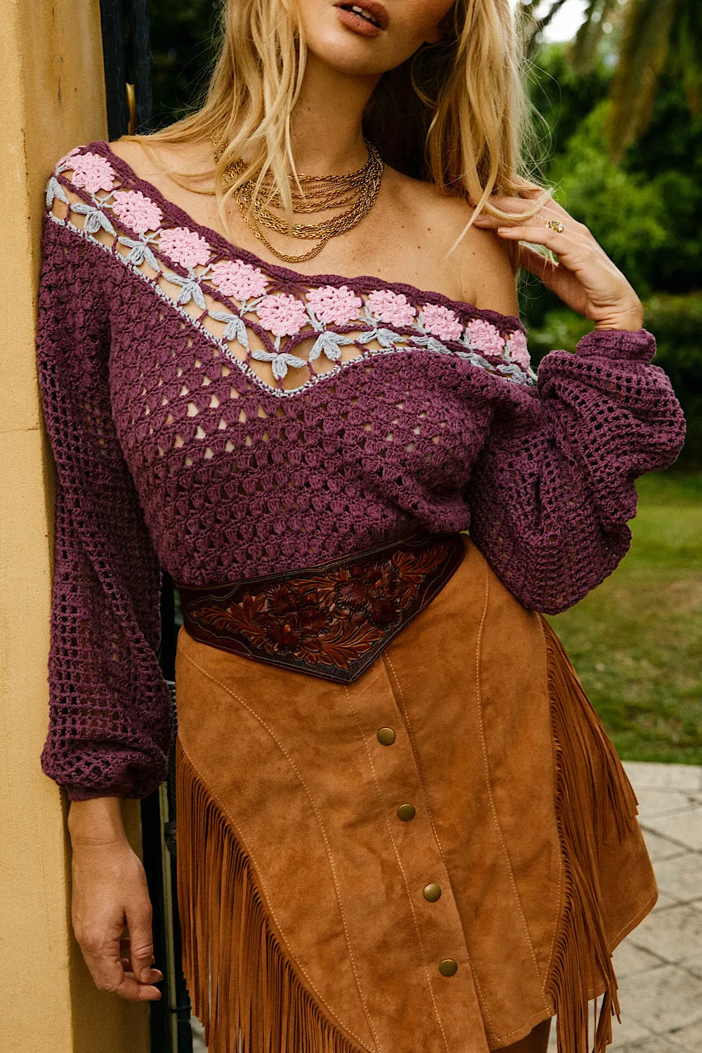 California Soul Crochet Jumper - Mulberry