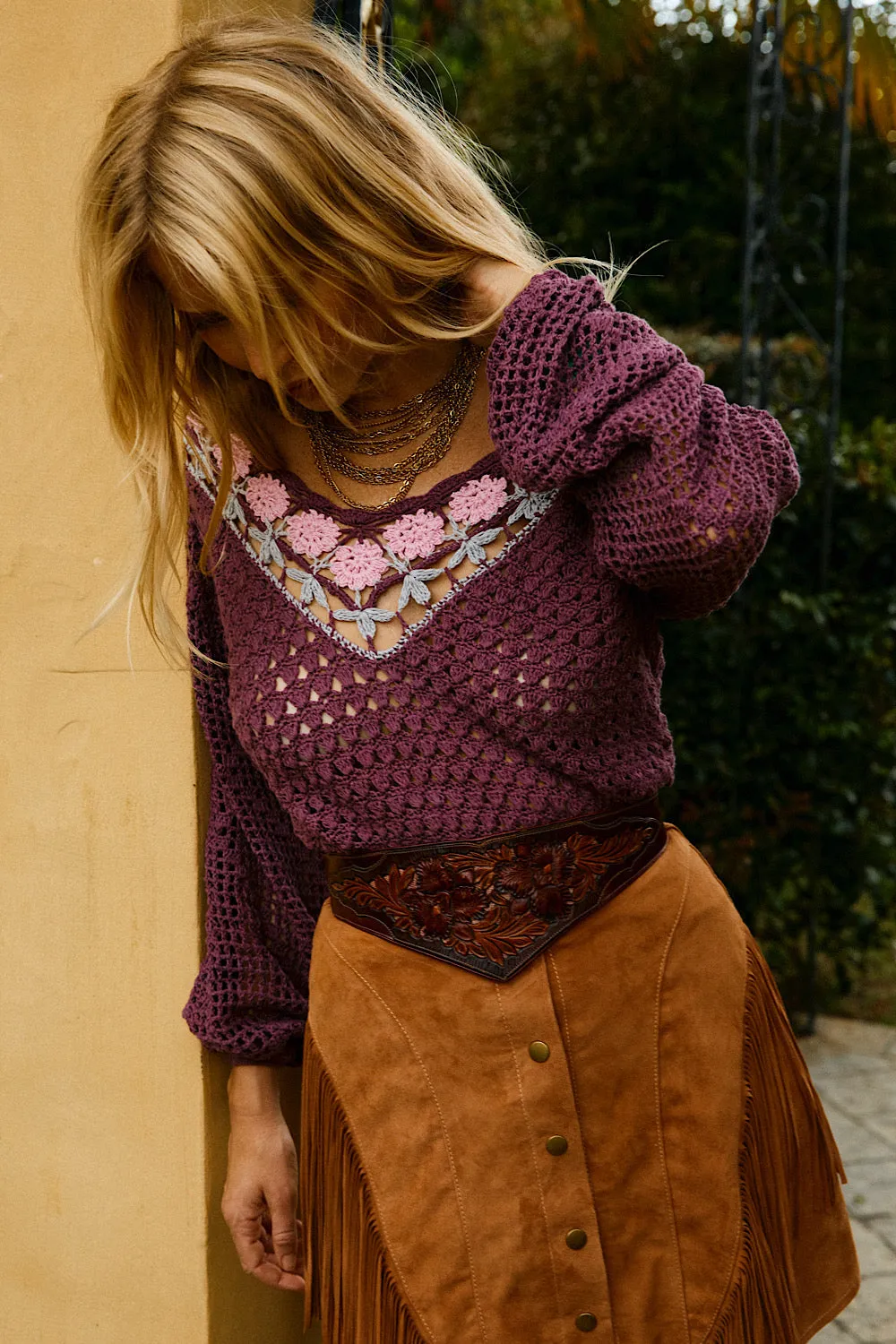 California Soul Crochet Jumper - Mulberry