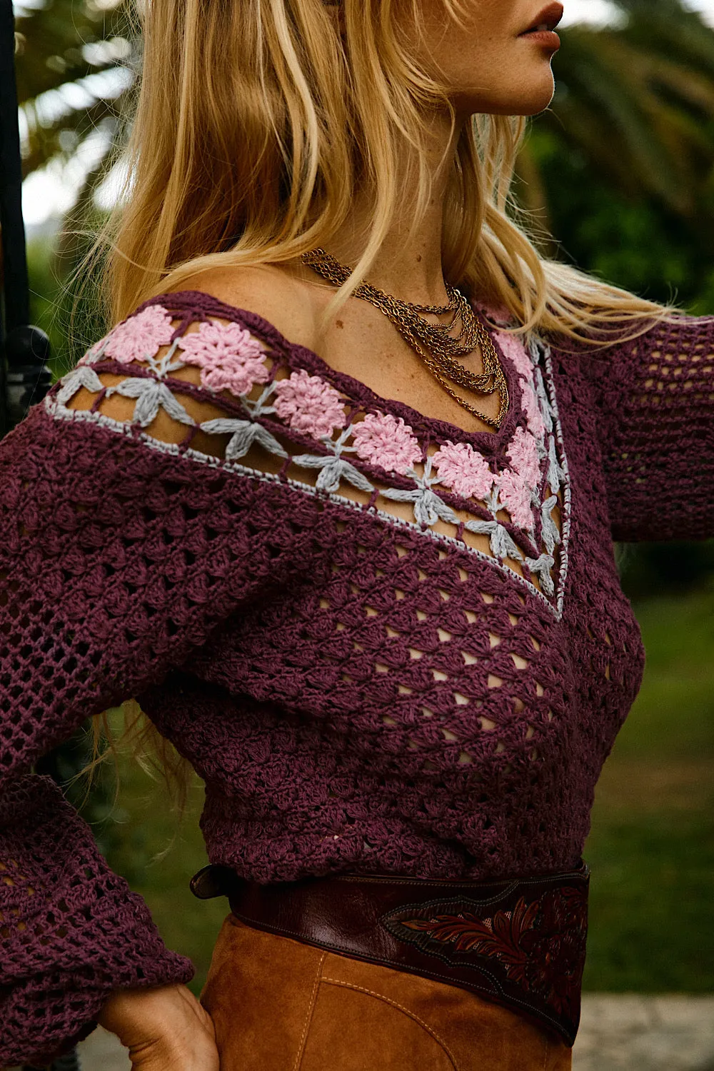 California Soul Crochet Jumper - Mulberry