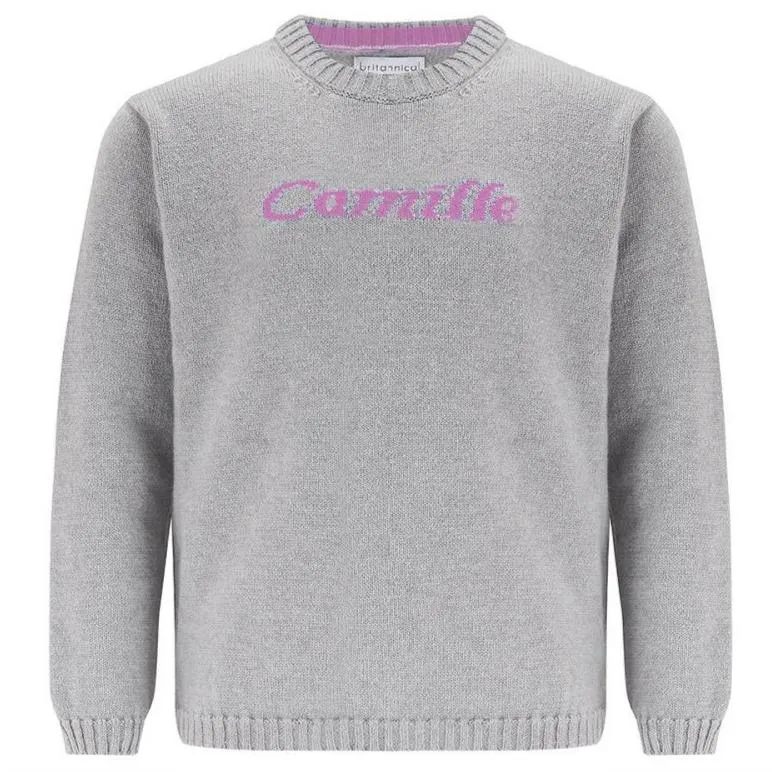 Camden Personalised Cashmere Sweater for Girls - London Grey & Pink