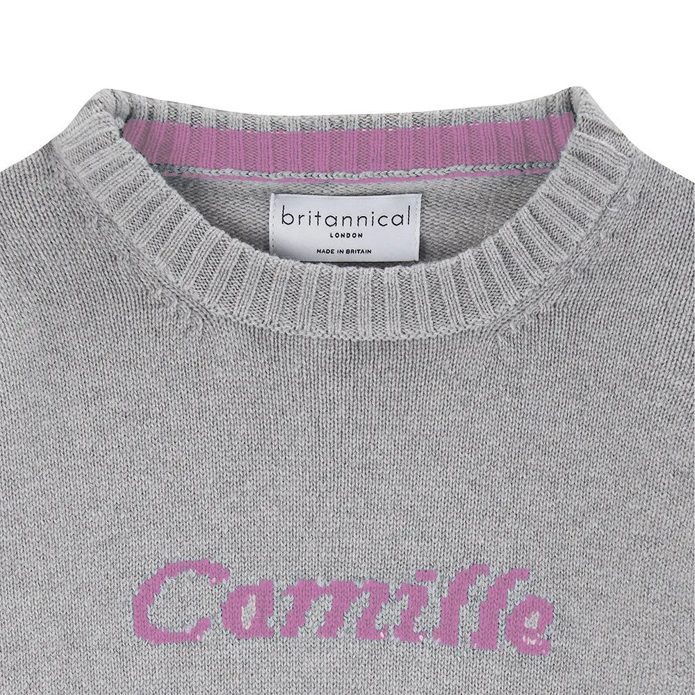 Camden Personalised Cashmere Sweater for Girls - London Grey & Pink
