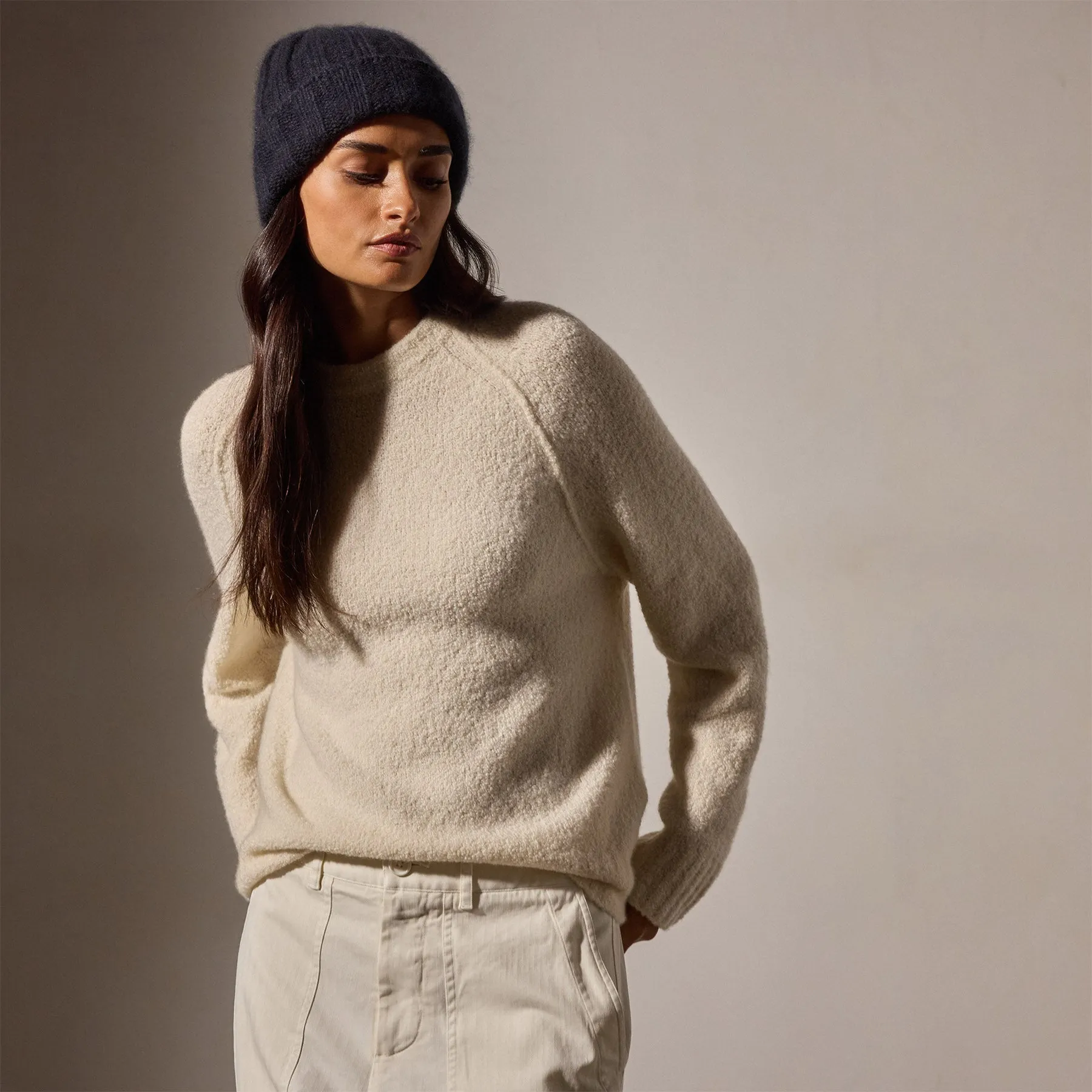 Cashmere Boucle Mock Neck - Ivory