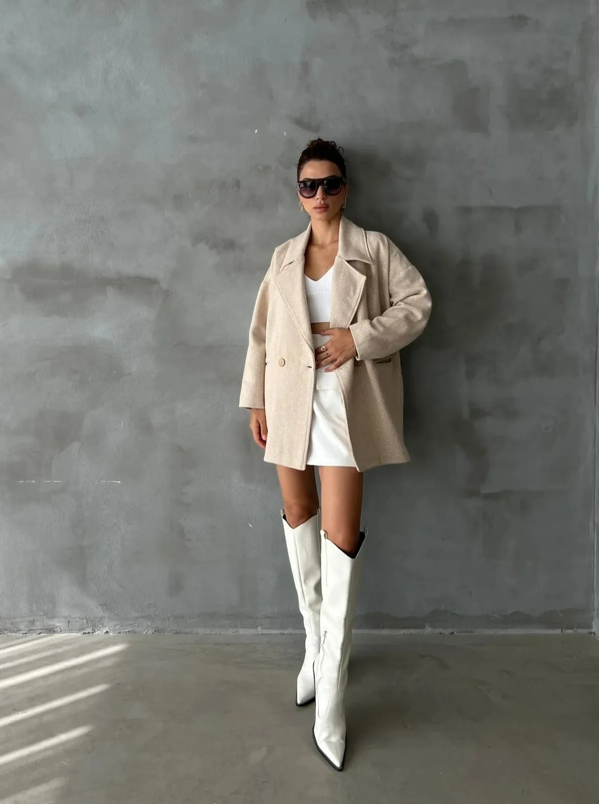 Cashmere Style Button Up Jacket – Classic Long Sleeve Coat with Double Pockets