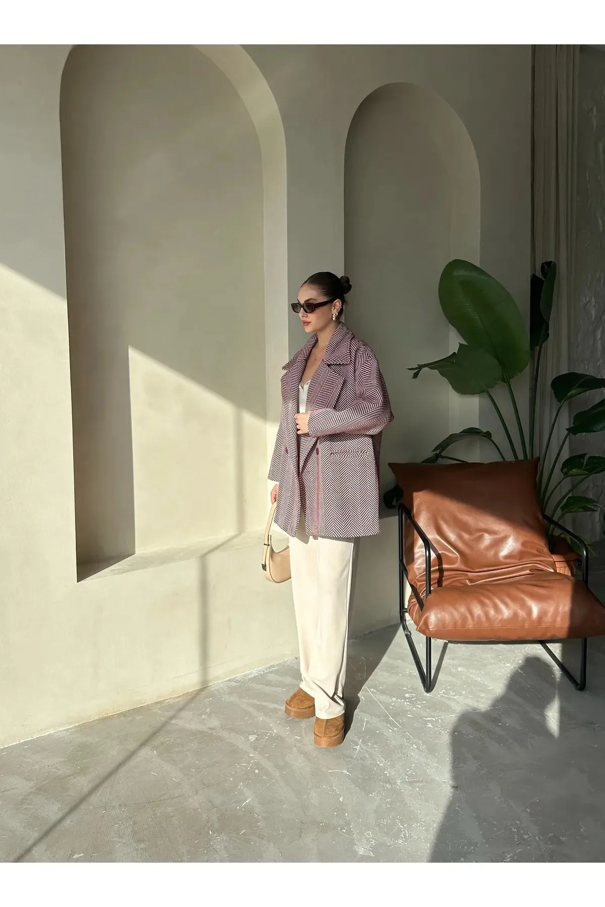 Cashmere Style Button Up Jacket – Classic Long Sleeve Coat with Double Pockets