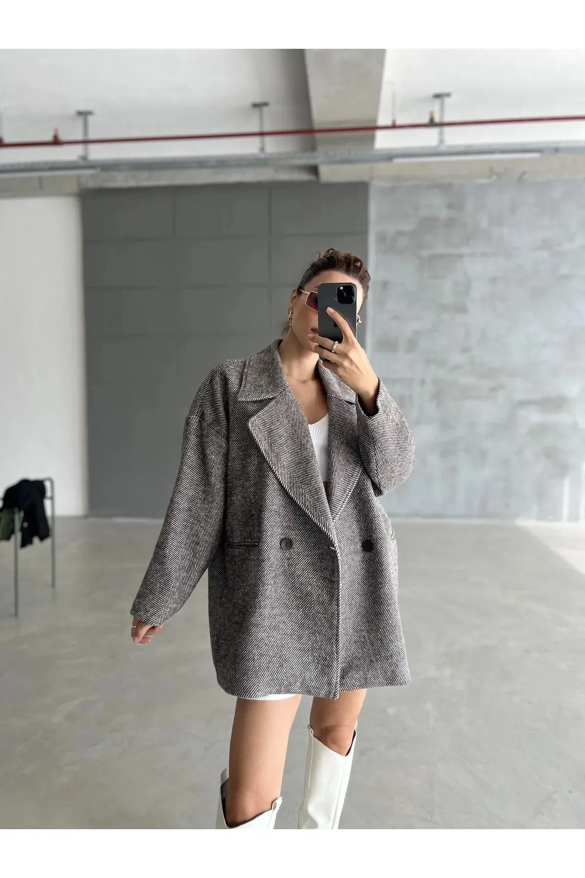 Cashmere Style Button Up Jacket – Classic Long Sleeve Coat with Double Pockets