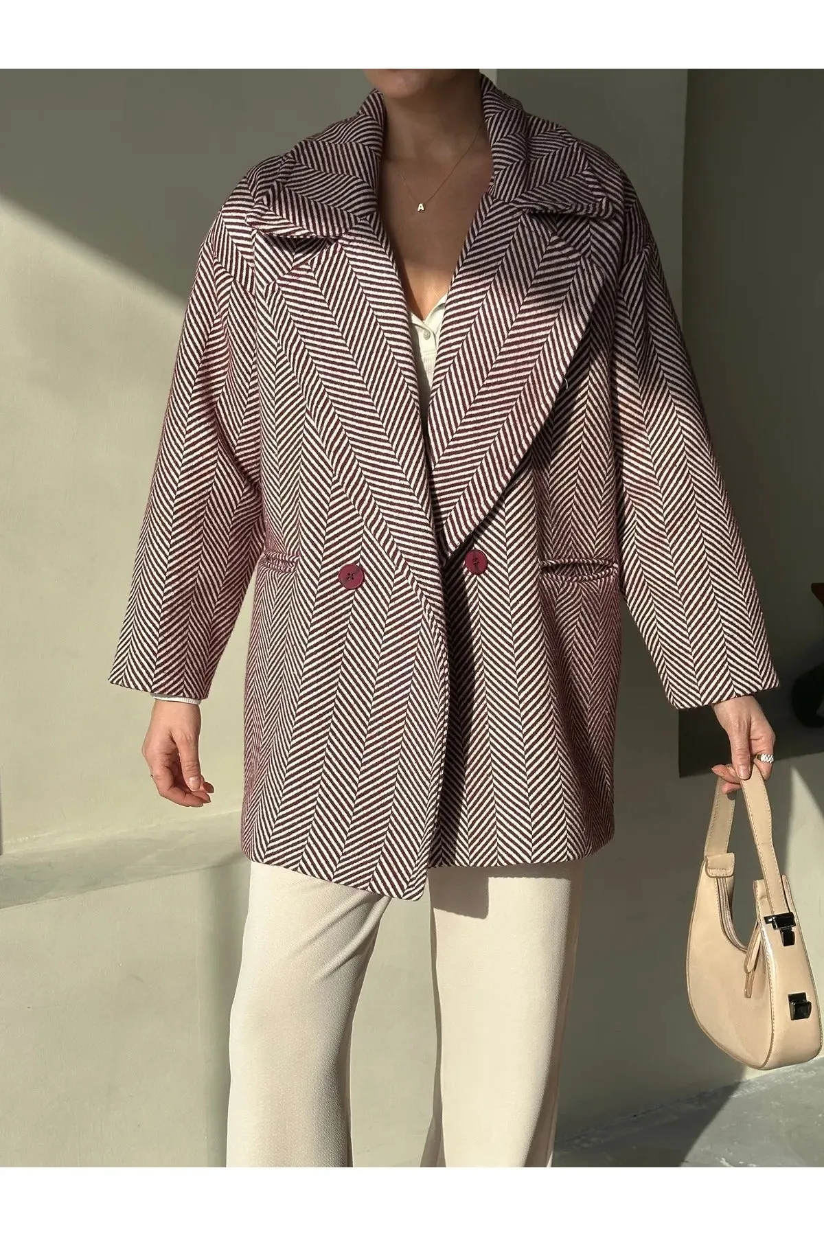 Cashmere Style Button Up Jacket – Classic Long Sleeve Coat with Double Pockets