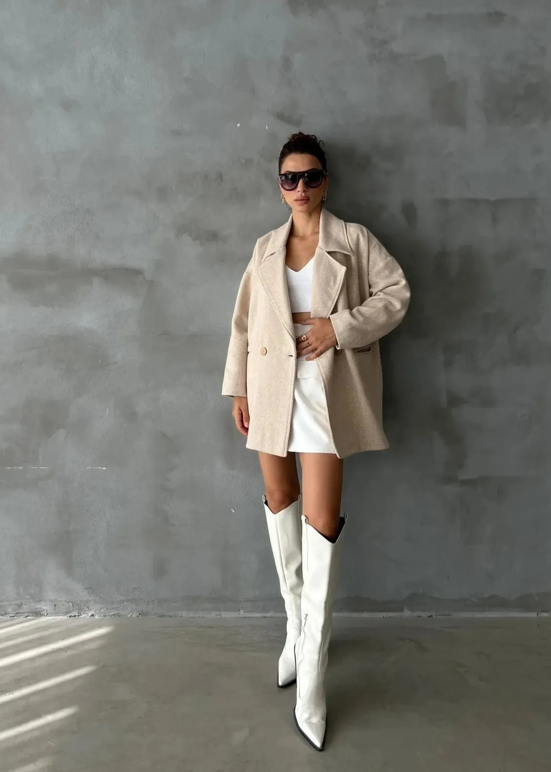 Cashmere Style Button Up Jacket – Classic Long Sleeve Coat with Double Pockets
