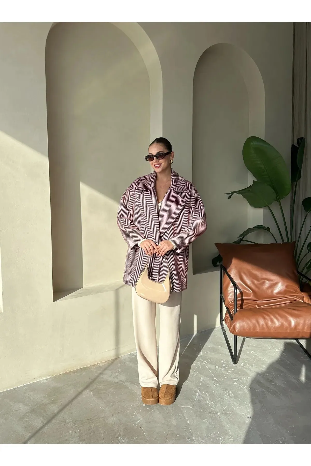 Cashmere Style Button Up Jacket – Classic Long Sleeve Coat with Double Pockets