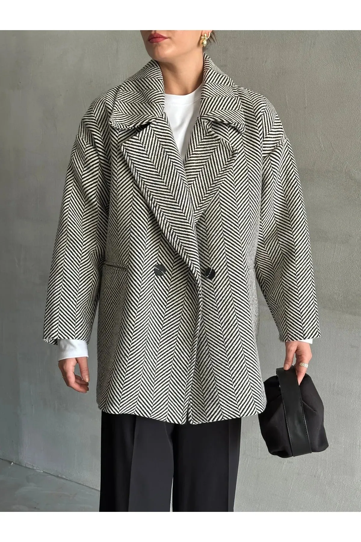 Cashmere Style Button Up Jacket – Classic Long Sleeve Coat with Double Pockets
