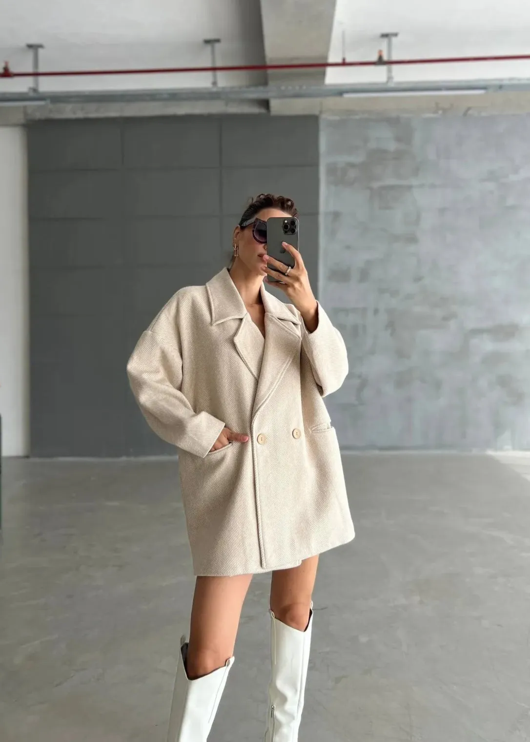 Cashmere Style Button Up Jacket – Classic Long Sleeve Coat with Double Pockets