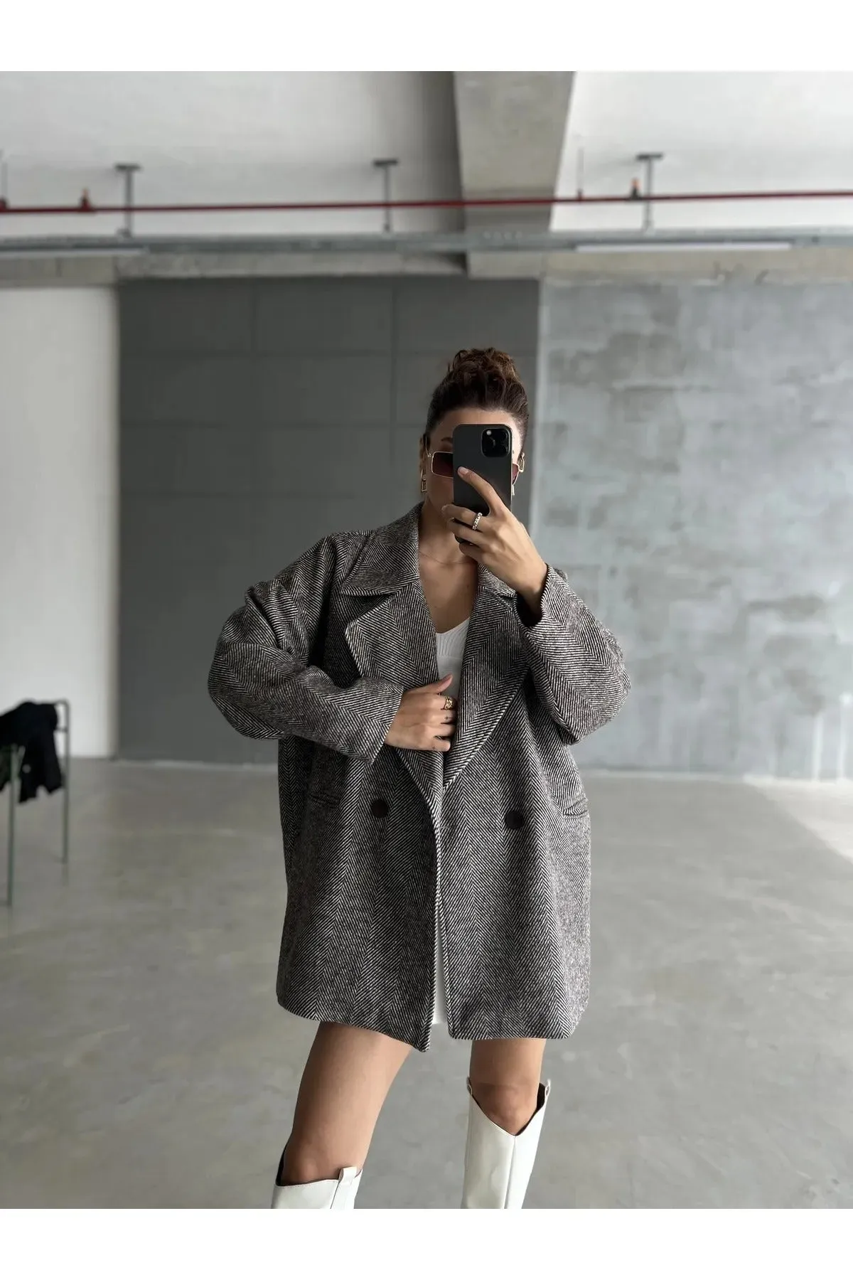 Cashmere Style Button Up Jacket – Classic Long Sleeve Coat with Double Pockets