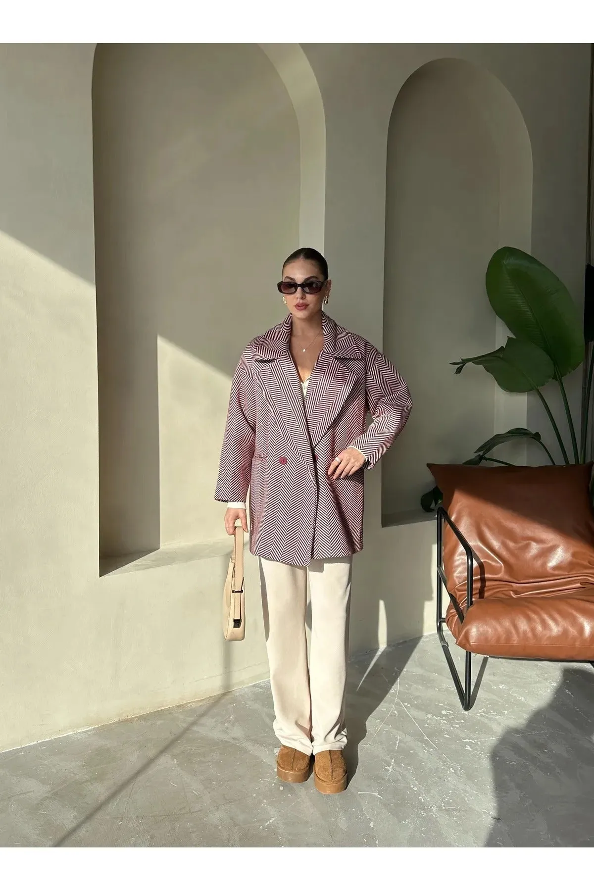 Cashmere Style Button Up Jacket – Classic Long Sleeve Coat with Double Pockets