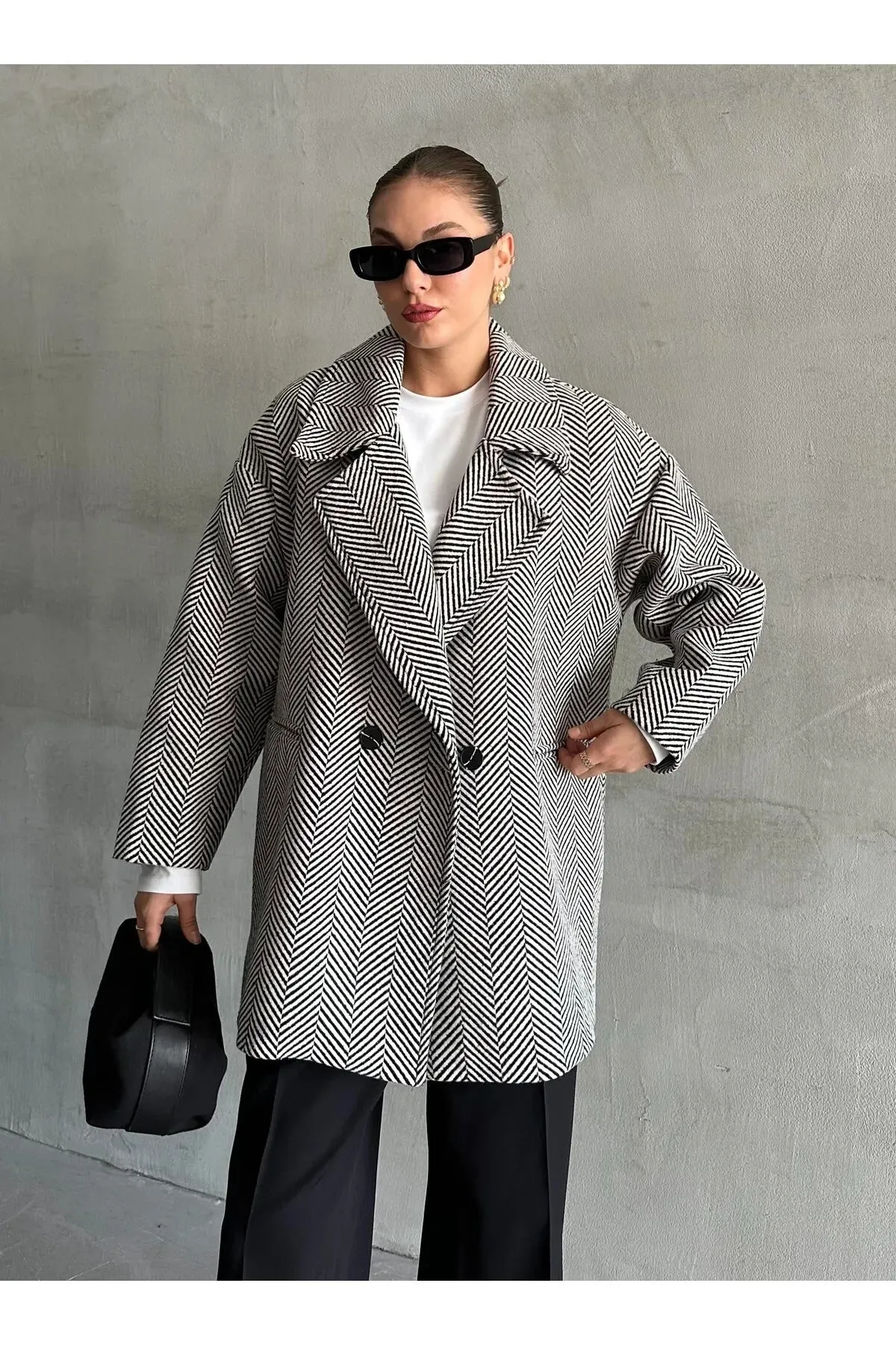 Cashmere Style Button Up Jacket – Classic Long Sleeve Coat with Double Pockets