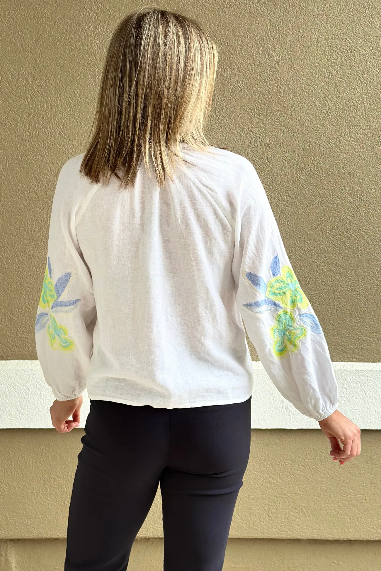 Charlie B Anise Embroidered Linen Blend Blouse