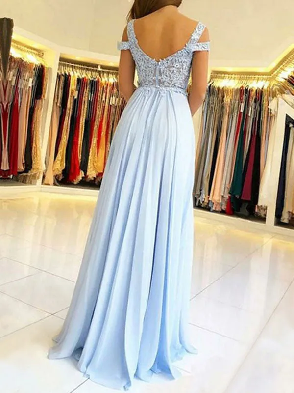 Classic Chiffon Evening Dress A Line V Neck Floor Length Split Front Party Dresses Evening Dresses