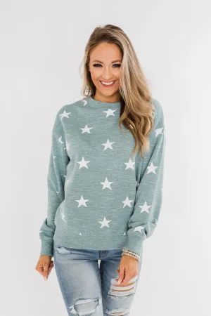 Counting The Stars Crew Neck Pullover- Dusty Teal